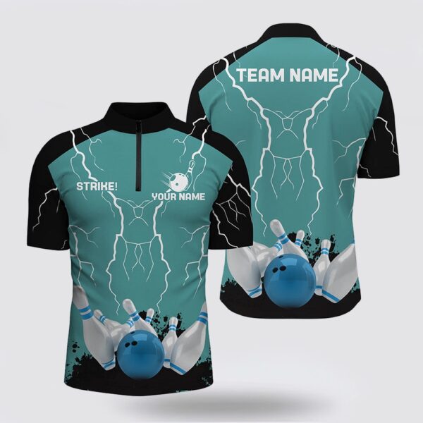 Bowling Jersey, Men Bowling Bowling Jersey Shirts Custom Bowling Strike Lightning Storm Team League Jersey Turquoise