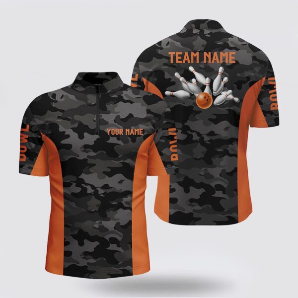 Bowling Jersey, Men Bowling Bowling Jersey Shirts Custom Gray Camo Bowling Team Jersey, Bowling Team League Shirt Orange