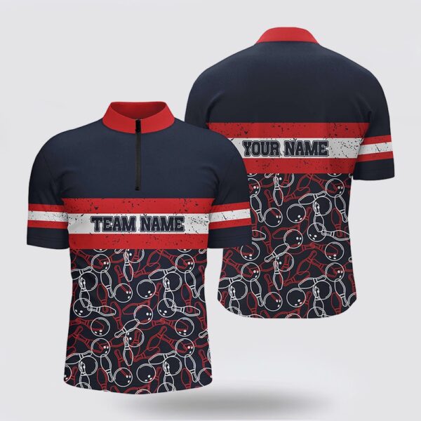 Bowling Jersey, Men Bowling Bowling Jersey Shirts Custom Name Red And Blue Vintage Bowling Team Bowlers Jerseys