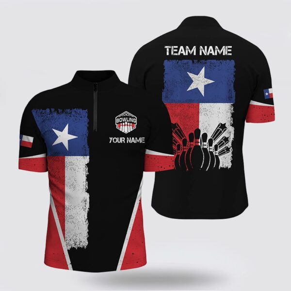 Bowling Jersey, Men Bowling Bowling Jersey Shirts Custom Name Texas Flag Vintage Black Bowling Team Bowlers Jerseys