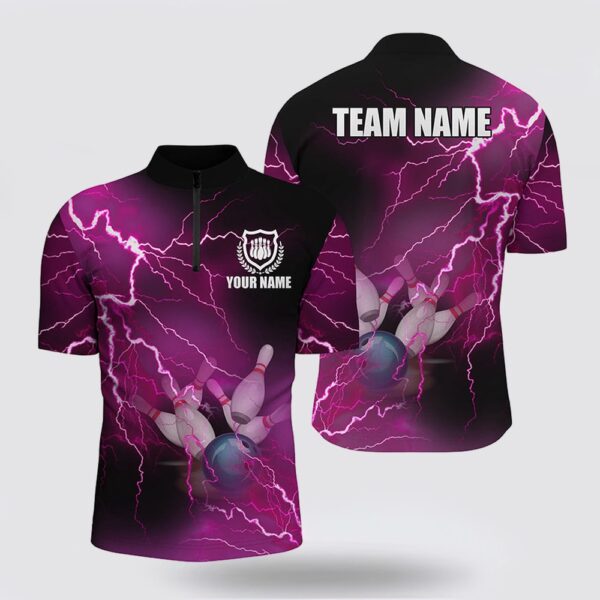 Bowling Jersey, Men Bowling Bowling Jersey Shirts Custom Pink Lightning Thunder Bowling Team Jersey, Gift For Bowlers