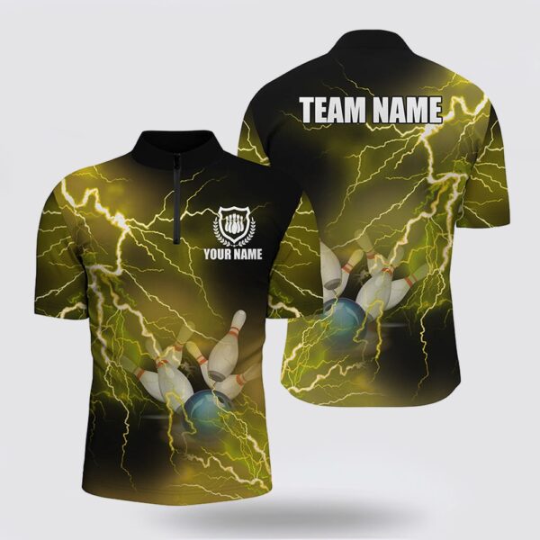 Bowling Jersey, Men Bowling Bowling Jersey Shirts Custom Yellow Lightning Thunder Bowling Team Jersey, Gift For Bowlers