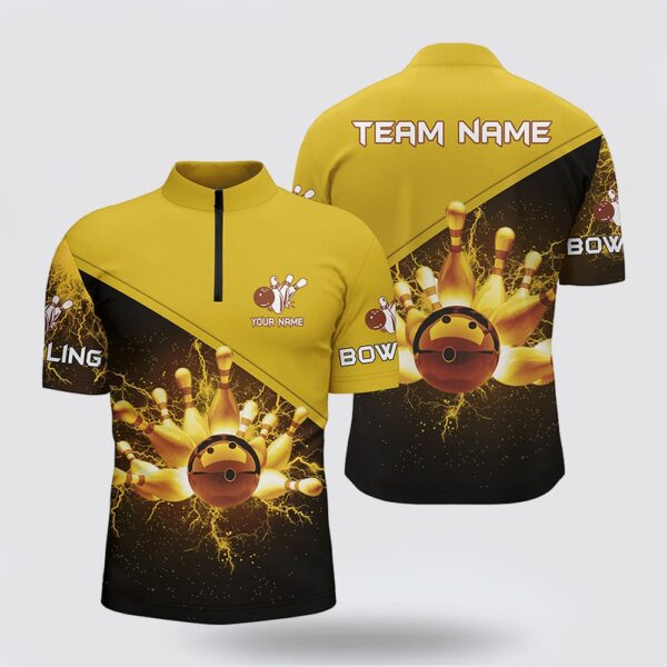 Bowling Jersey, Men Bowling Jersey Shirts Custom Gold Lightning Thunder Bowling Team Jersey, Gift For Team Bowlers