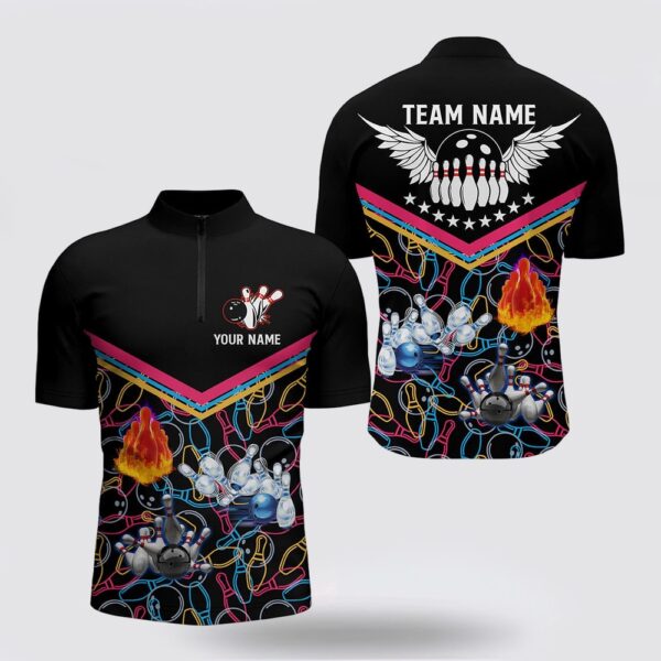 Bowling Jersey, Multicolor Pattern Black Bowling Bowling Jersey Shirts For Men, Custom Team Bowling Jerseys For Bowlers