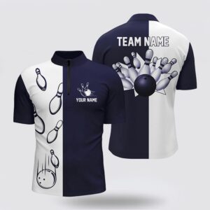 Bowling Jersey, Navy Blue And White Retro…