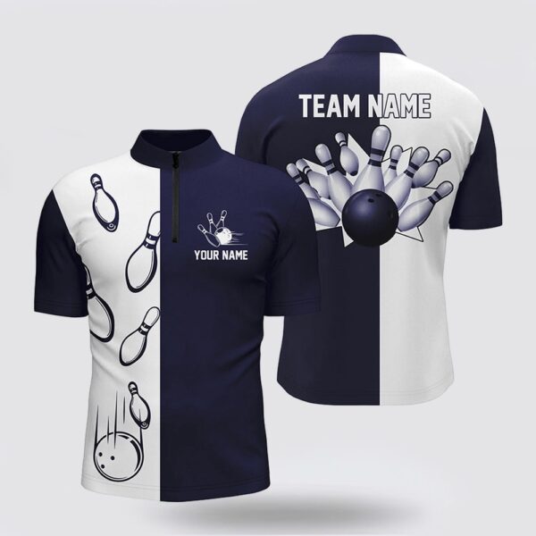 Bowling Jersey, Navy Blue And White Retro Vintage Bowling Bowling Jersey Shirts For Men Custom Bowling Team Jerseys