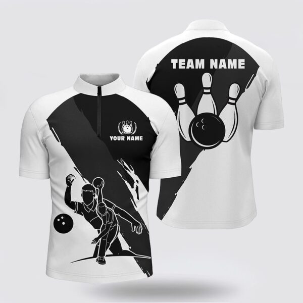 Bowling Jersey, Personalized 3D Men Bowling Bowling Jersey Shirts, Custom Black White Team Bowling Jerseys For Men