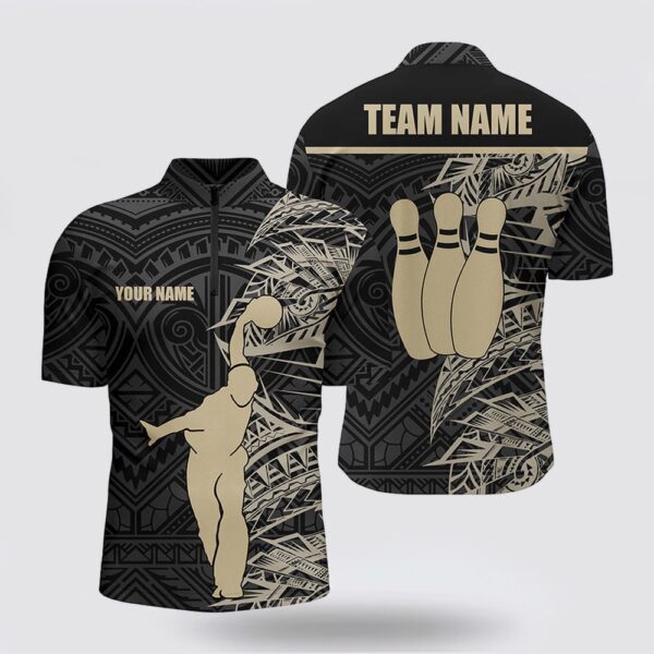 Bowling Jersey, Personalized Bowling Bowling Jersey Shirts For Men Golden Black Tribal Team Bowling Jersey Gift For Him