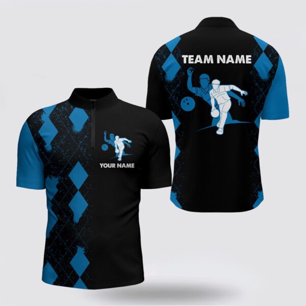 Bowling Jersey, Personalized Bowling Shirt For Men Bowling Jersey, Custom Name Men Blue And Black Team Bowling Shirt