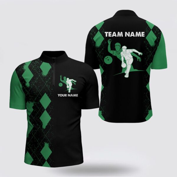 Bowling Jersey, Personalized Bowling Shirt For Men Bowling Jersey, Custom Name Men Green And Black Team Bowling Shirt