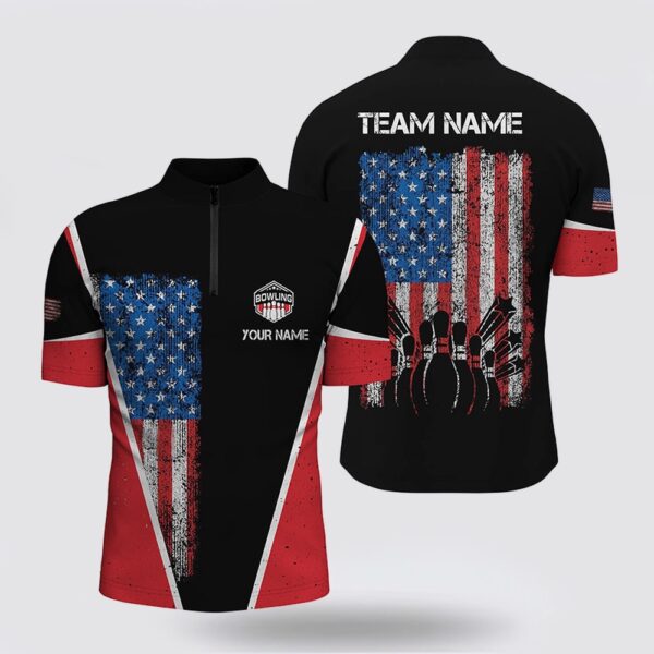 Bowling Jersey, Personalized Retro Bowling Bowling Jersey Shirt For Men Vintage American Flag Patriotic Bowler Jerseys