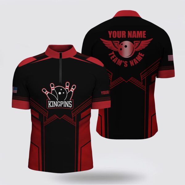 Bowling Jersey, Red And Black Bowling Bowling Jersey Shirts For Men Custom Name And Team Name Bowling Team Shirts