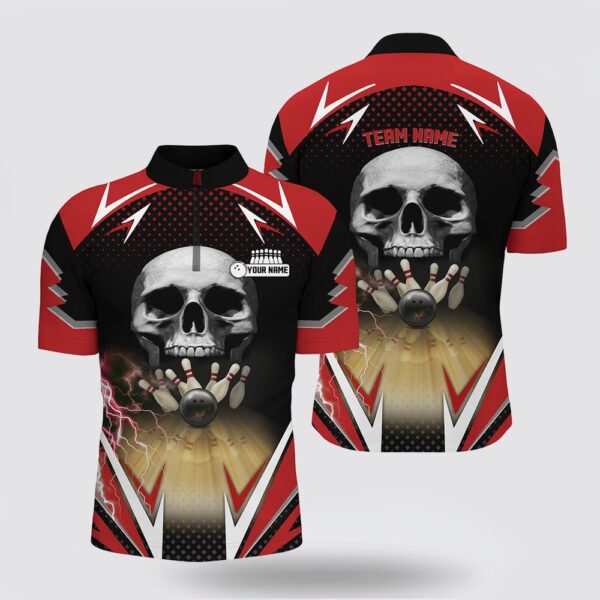 Bowling Jersey, Red And Black Bowling Skull Bowling Jersey Shirts For Mens Custom Bowling Ball Pins Team League Jerseys