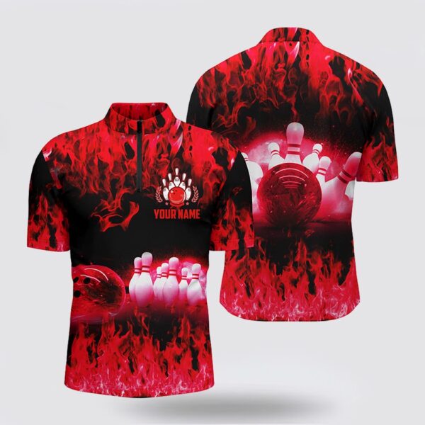 Bowling Jersey, Red Flame Men Bowling Bowling Jersey Shirts, Personalized Cool Bowling Team League Bowling Shirts