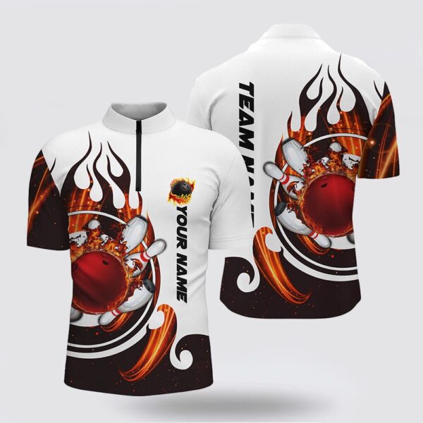 Bowling Jersey, White Bowling Bowling Jersey Shirt For Men Custom Flame Bowling Ball Pins Jerseys