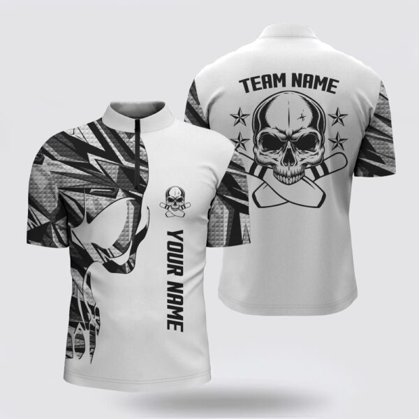 Bowling Jersey, White Camo Bowling Bowling Jersey Shirts For Men Custom Name Skull Bowling, Men Bowling Team Shirts