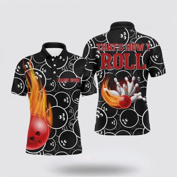 Bowling Polo Shirt, Flame Bowling Men Polo Shirt, Thats How I Roll Personalized Bowlers Jersey