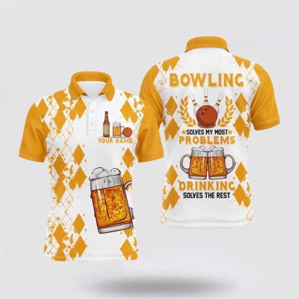 Bowling Polo Shirt, Funny Beer Bowling Men Polo Shirt, Personalized Team Short Sleeves Men Bowlers Jerse