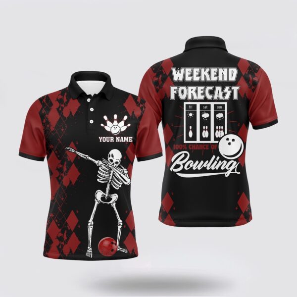 Bowling Polo Shirt, Funny Bowling Men Polo Shirt, Weekend Forecast Personalized Skull Bowlers Jerse