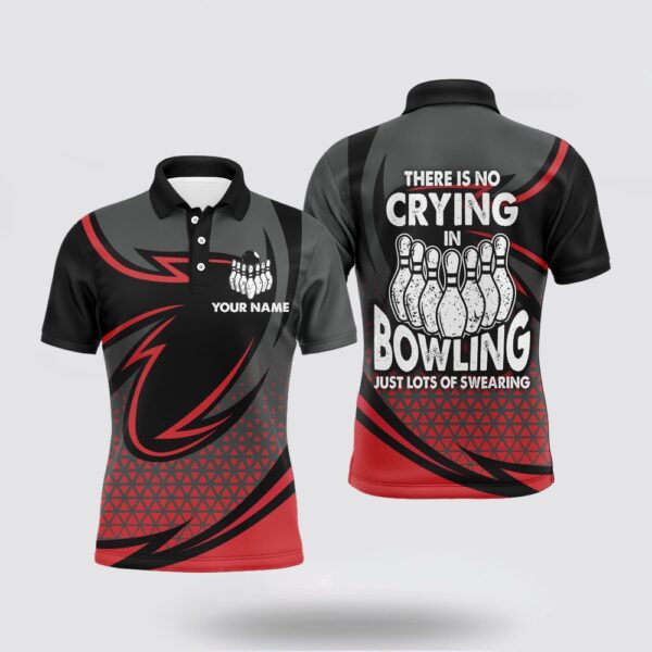 Bowling Polo Shirt, Funny Bowling Polo Shirt Red & Black Custom Bowling Jersey, No Crying Lots Of Swearing