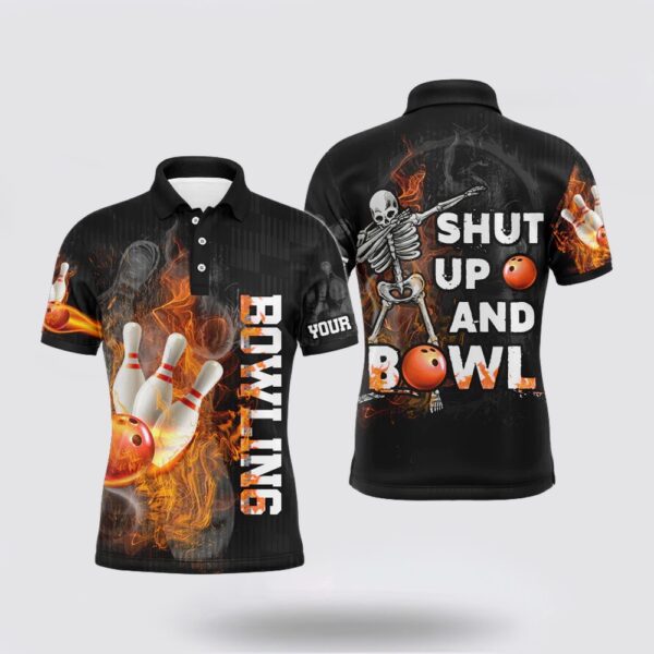 Bowling Polo Shirt, Funny Men Bowling Polo Shirt, Personalized Skull Bowlers Jersey Shut Up And Bow