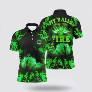 Bowling Polo Shirt, Green Flame Bowling Shirt…