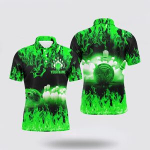 Bowling Polo Shirt, Green Flame Mens Polo…