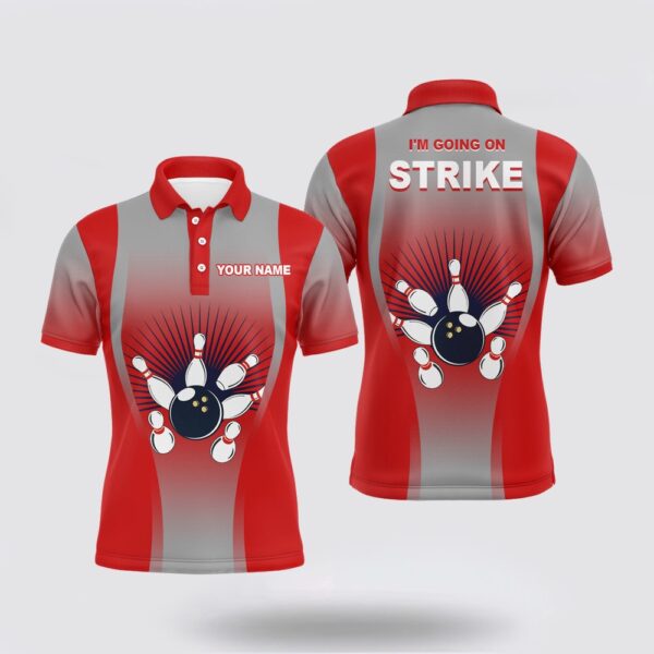 Bowling Polo Shirt, Im Going On Strike Bowling Shirt Personalized Red Men Bowlers Polo Bowling Jersey