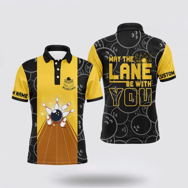 Bowling Polo Shirt, Personalized Men Bowling Polo Shirt, May The Lane Be With You Short Sleeves Bowlers Jersey