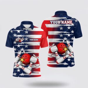 Bowling Polo Shirt, Personalized Us Flag Strike…