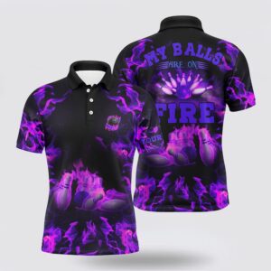 Bowling Polo Shirt, Purple Flame Bowling Shirt…