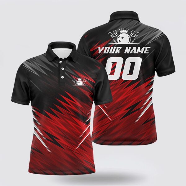 Bowling Polo Shirt, Red And Black Men Short Sleeve Polo Shirts Custom Bowling Shirts Team Bowling Jerseys Bowlers