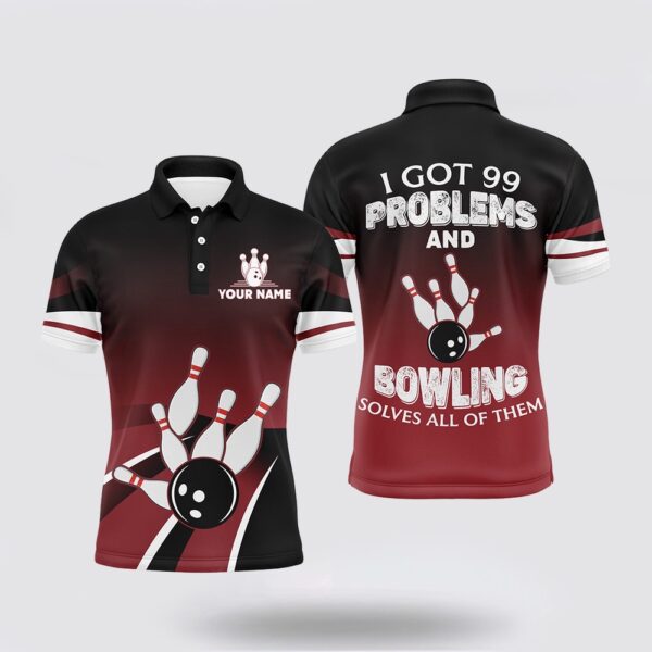 Bowling Polo Shirt, Red & Black Funny Bowling Polo Shirt Custom Name Bowling Jersey, Vintage Bowlers Shirt