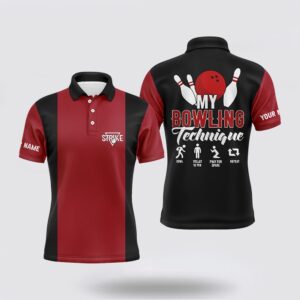 Bowling Polo Shirt, Red Black Vintage Mens…