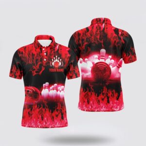 Bowling Polo Shirt, Red Flame Mens Polo…