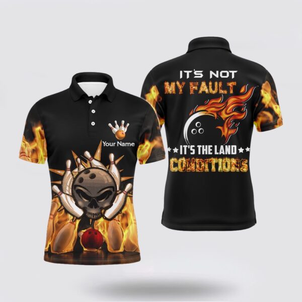 Bowling Polo Shirt, Skull Flame Bowling Polo Shirt Funny Custom Bowlers Jersey Short Sleeve