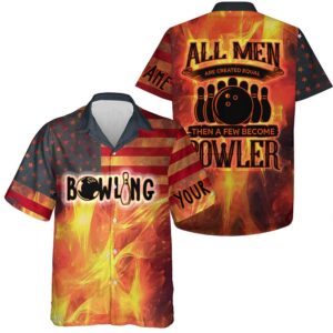 Bowling Hawaiian Shirt, American Flag Flame Bowling…