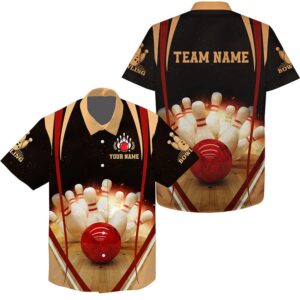 Bowling Hawaiian Shirt, Black Vintage Hawaiian Bowling…