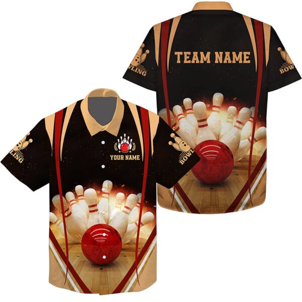 Bowling Hawaiian Shirt, Black Vintage Hawaiian Bowling Shirts Custom Name And Team Name Mens Bowler Shirt, Bowling Team Shirts