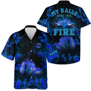 Bowling Hawaiian Shirt, Blue Flame Bowling Shirts…