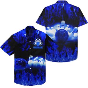 Bowling Hawaiian Shirt, Blue Flame Hawaiian Bowling…