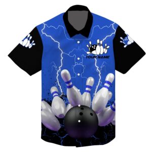 Bowling Hawaiian Shirt, Blue Lightning Hawaiian Bowling…