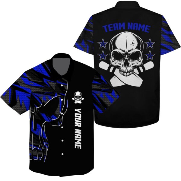 Bowling Hawaiian Shirt, Bowling Hawaiian Shirt Custom Name And Team Name Skull Bowling, Team Bowling Shirts Blue