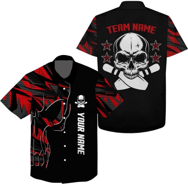 Bowling Hawaiian Shirt, Bowling Hawaiian Shirt Custom Name And Team Name Skull Bowling, Team Bowling Shirts Red