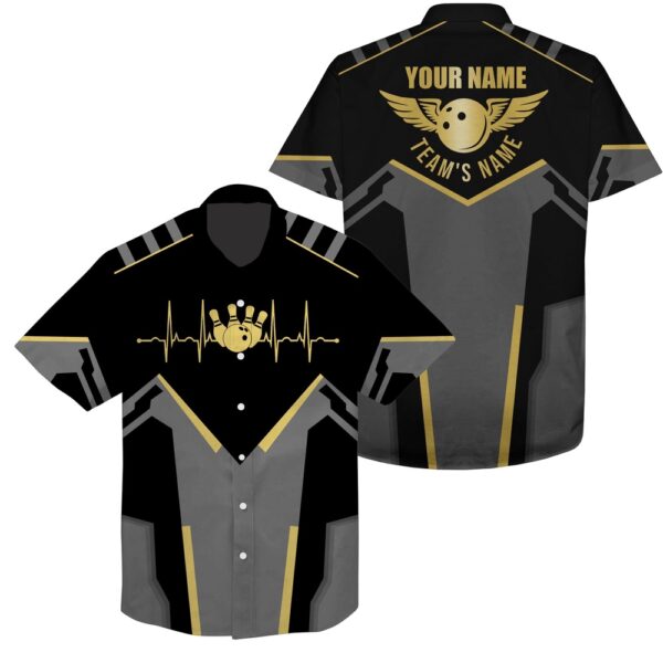 Bowling Hawaiian Shirt, Bowling Hawaiian Shirts Custom Team Name Black Bowling Team Button Up Shirts, Gift For Team Bowlers
