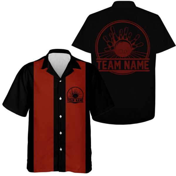 Bowling Hawaiian Shirt, Custom Black And Red Retro Bowling Shirts For Men, Vintage Bowling Team Shirts, Bowler Gift