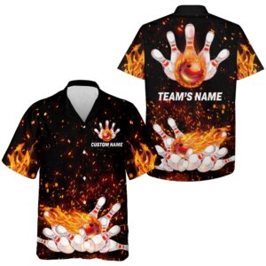 Bowling Hawaiian Shirt, Flame Hawaiian Bowling Shirt,…