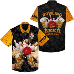Bowling Hawaiian Shirt, Funny Bowling Beer Skull…