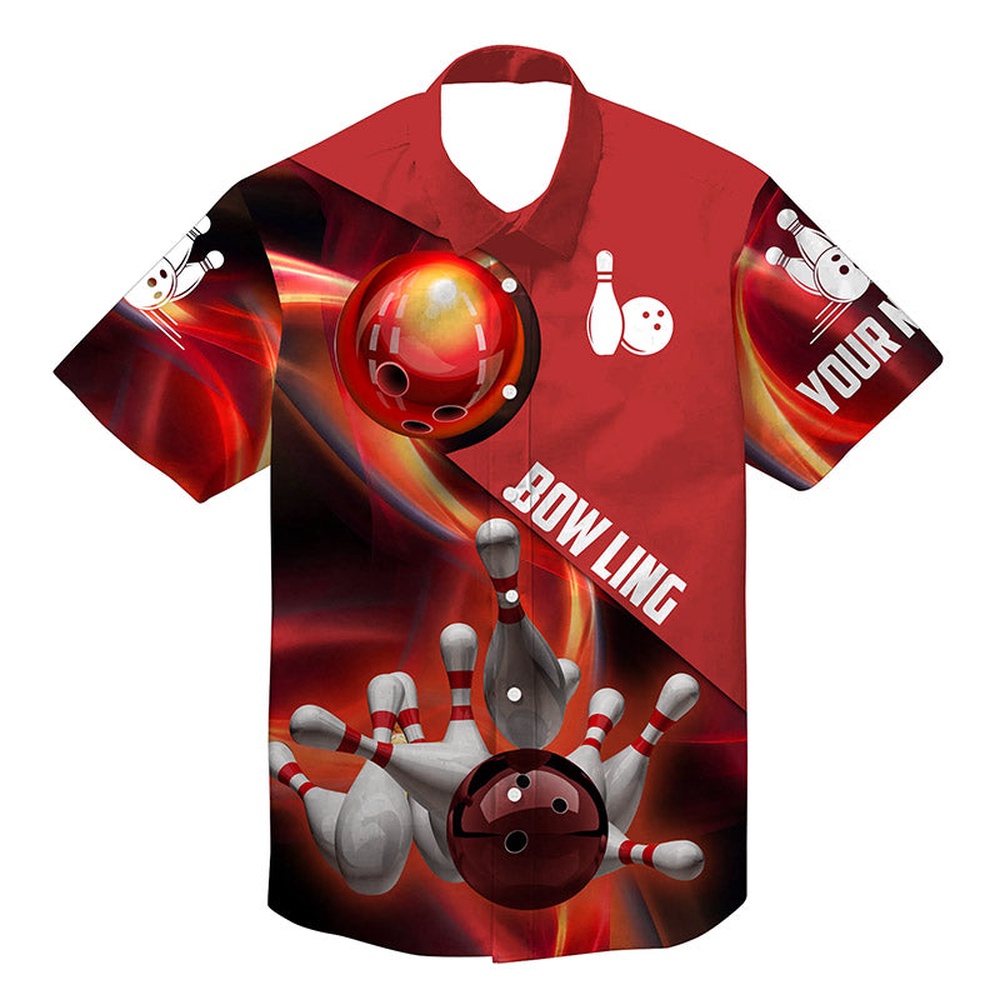 Bowling Hawaiian Shirt, Hawaiian Bowling Shirts Custom Name Red Flame Bowling Shirt, Personalized Bowling Team Shirts