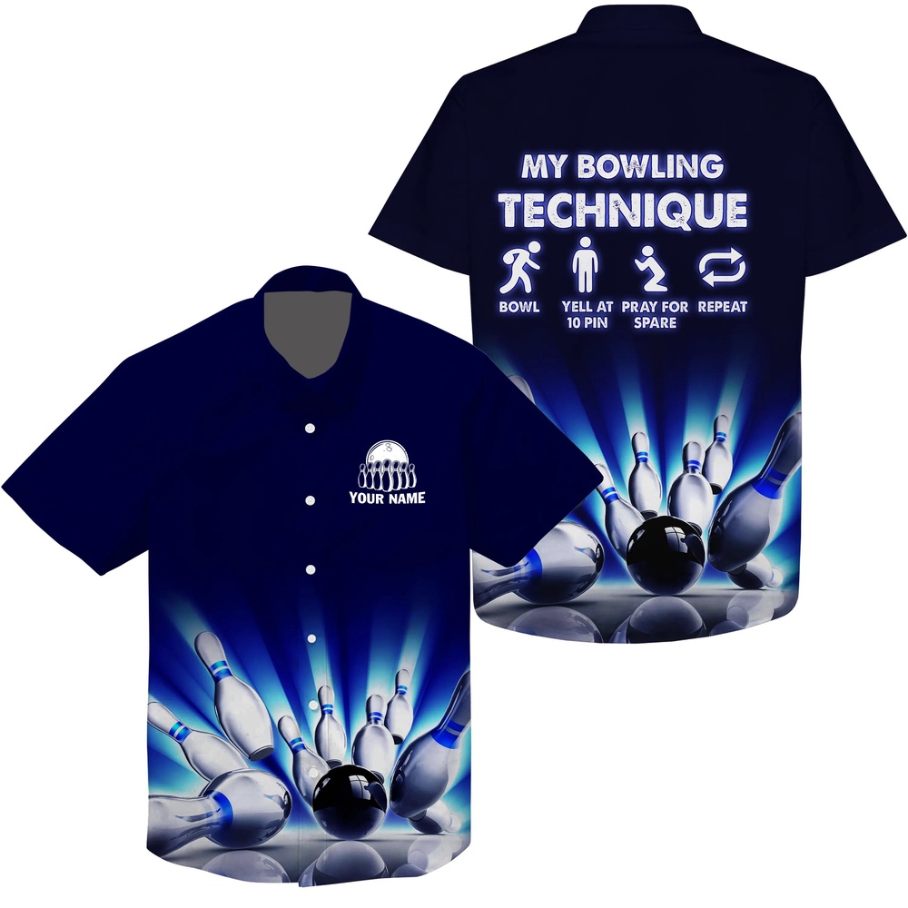 Bowling Hawaiian Shirt, My Bowling Technique Custom Name Funny Bowling Hawaiian Shirt, Personalized Team Bowling Jerseys